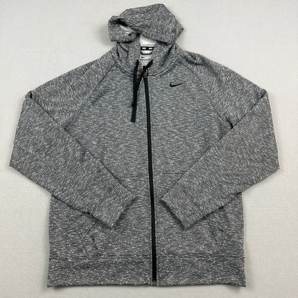 Nike Hoodie Men Medium Gray Heather Full Zip Dri Fit Hoodie Pockets Swoosh M